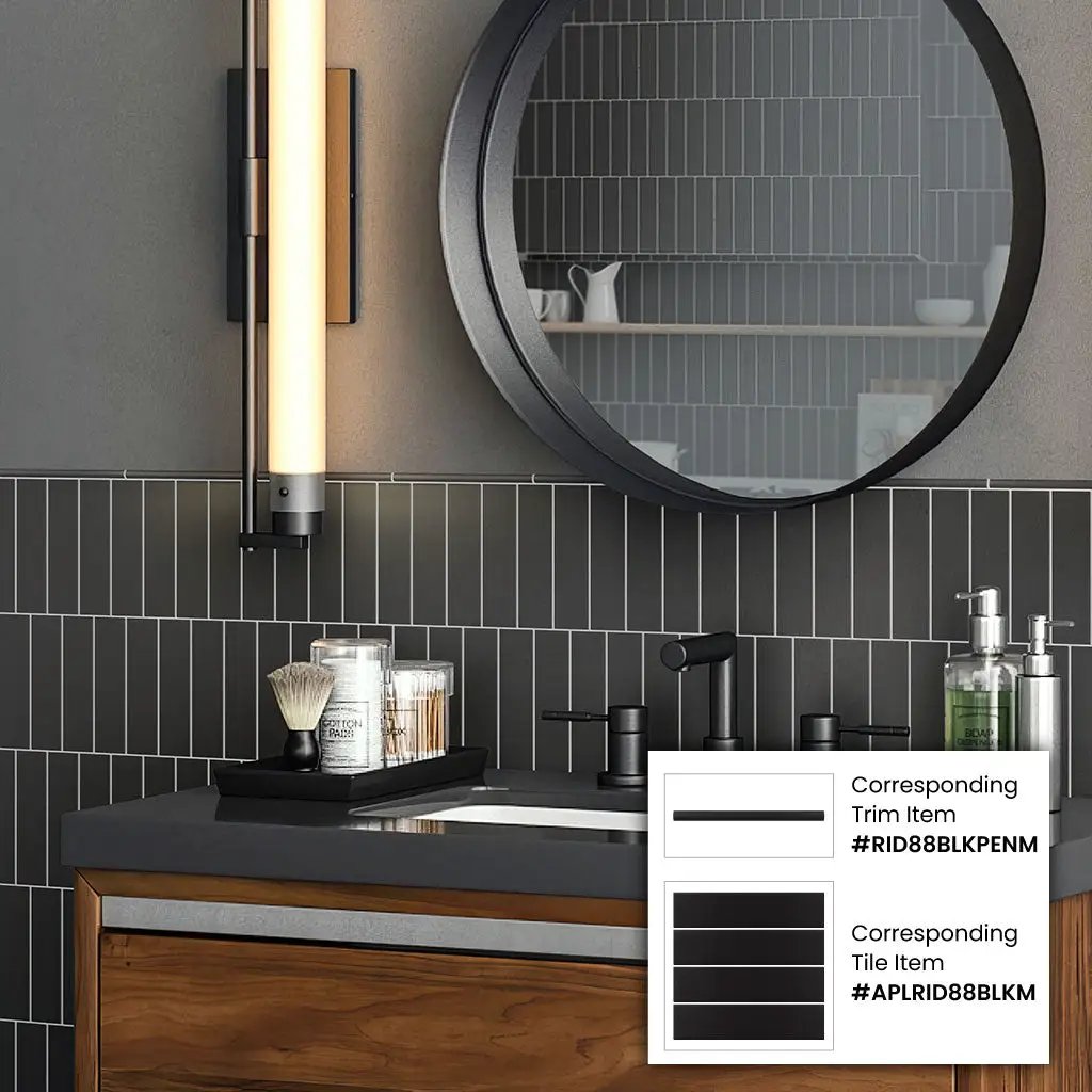 Black 2x8 Matte Ceramic Subway Tile (60 pack, 6.46 sq ft/case) by Apollo Tile