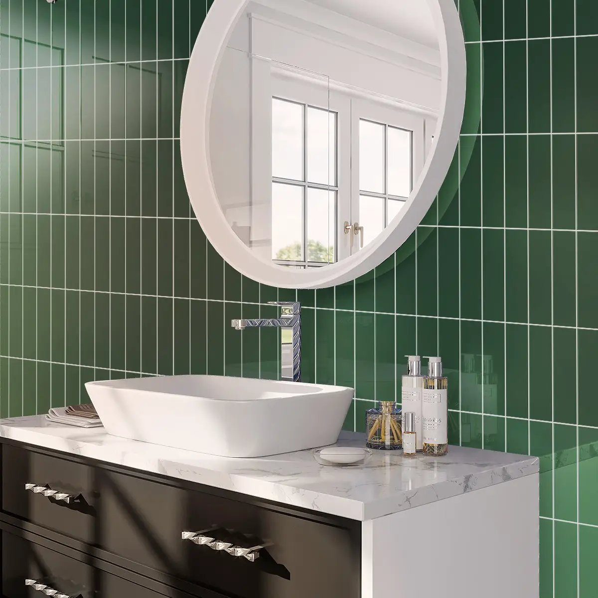 Green 2x8 Glossy Ceramic Subway Tile (60 pack, 6.48 sq ft/case) by Apollo Tile