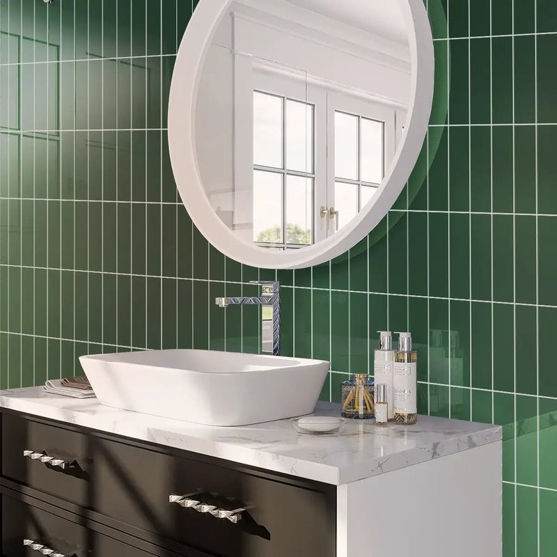 Green 2x8 Glossy Ceramic Subway Tile (60 pack, 6.48 sq ft/case) by Apollo Tile