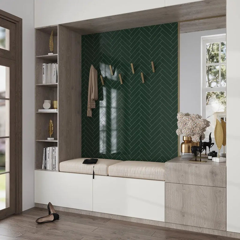 Green 2x8 Glossy Ceramic Subway Tile (60 pack, 6.48 sq ft/case) by Apollo Tile