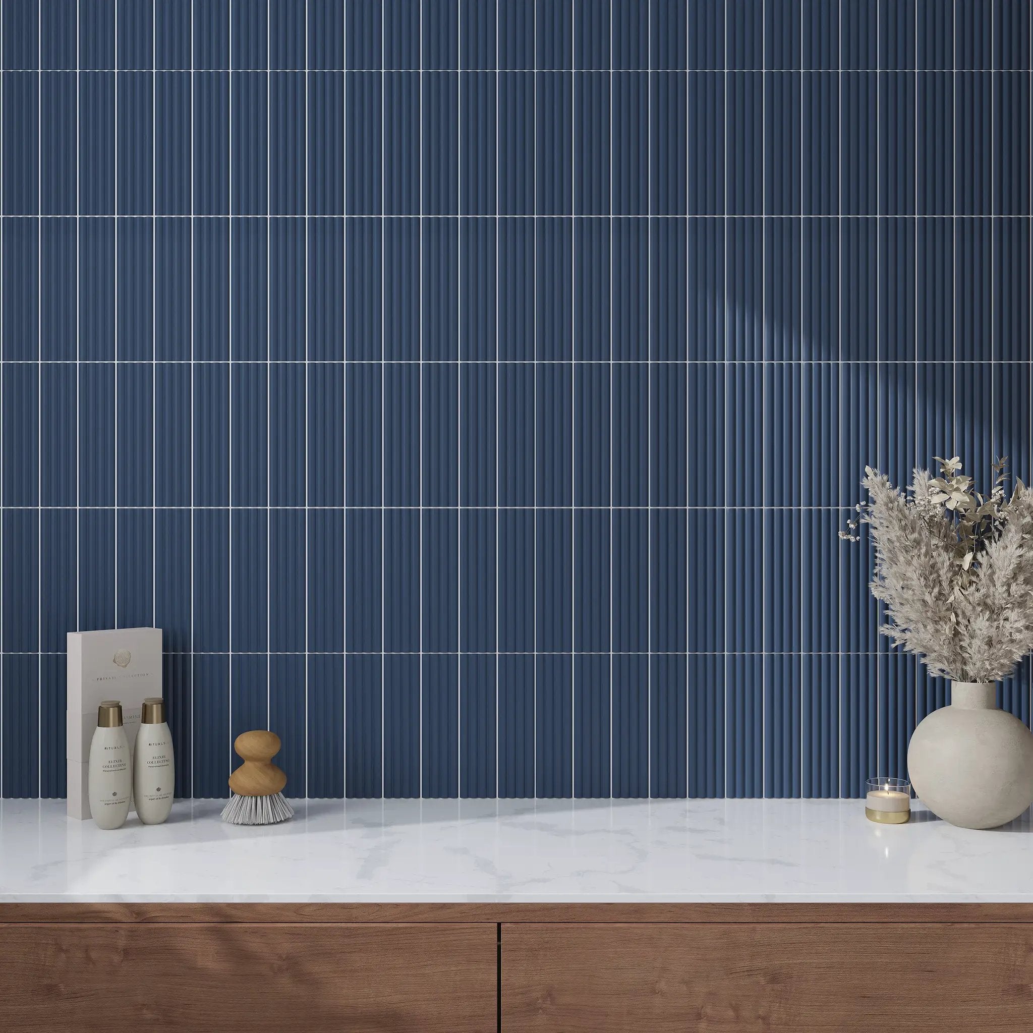 Blue 2x8 Matte Ceramic Subway Deco Tile (42 pack, 4.54 sq ft/case) by Apollo Tile