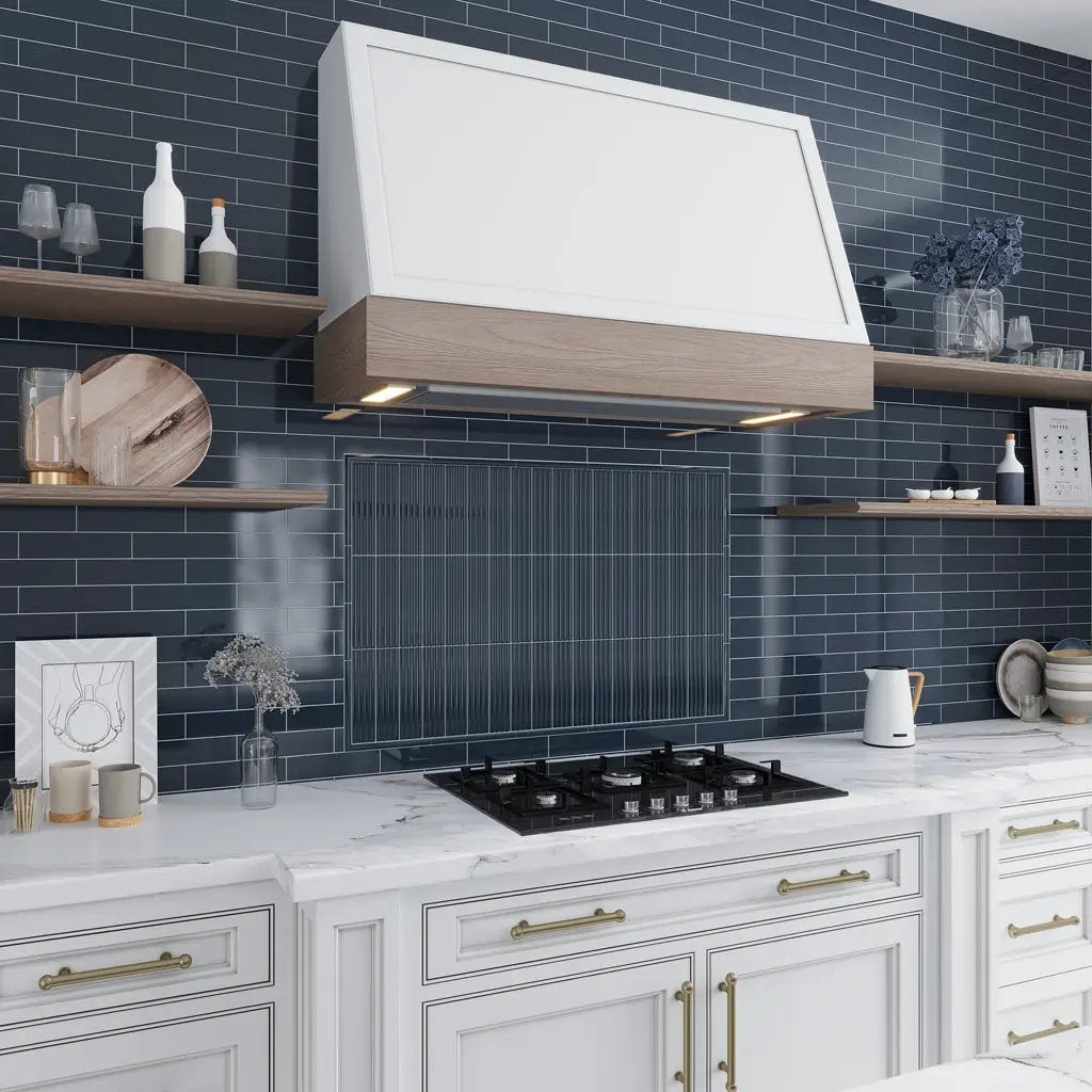 Blue 2x8 Glossy Ceramic Subway Deco Tile (38 pack, 4.09 sq ft/case) by Apollo Tile