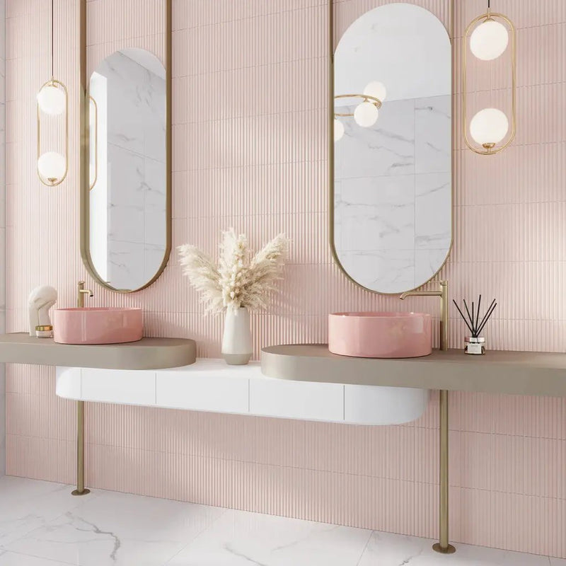 Pink 2x8 Matte Ceramic Subway Deco Tile (42 pack, 4.54 sq ft/case) by Apollo Tile