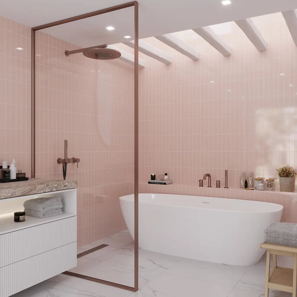 Pink 2x8 Glossy Ceramic Subway Tile (60 pack, 6.46 sq ft/case) by Apollo Tile