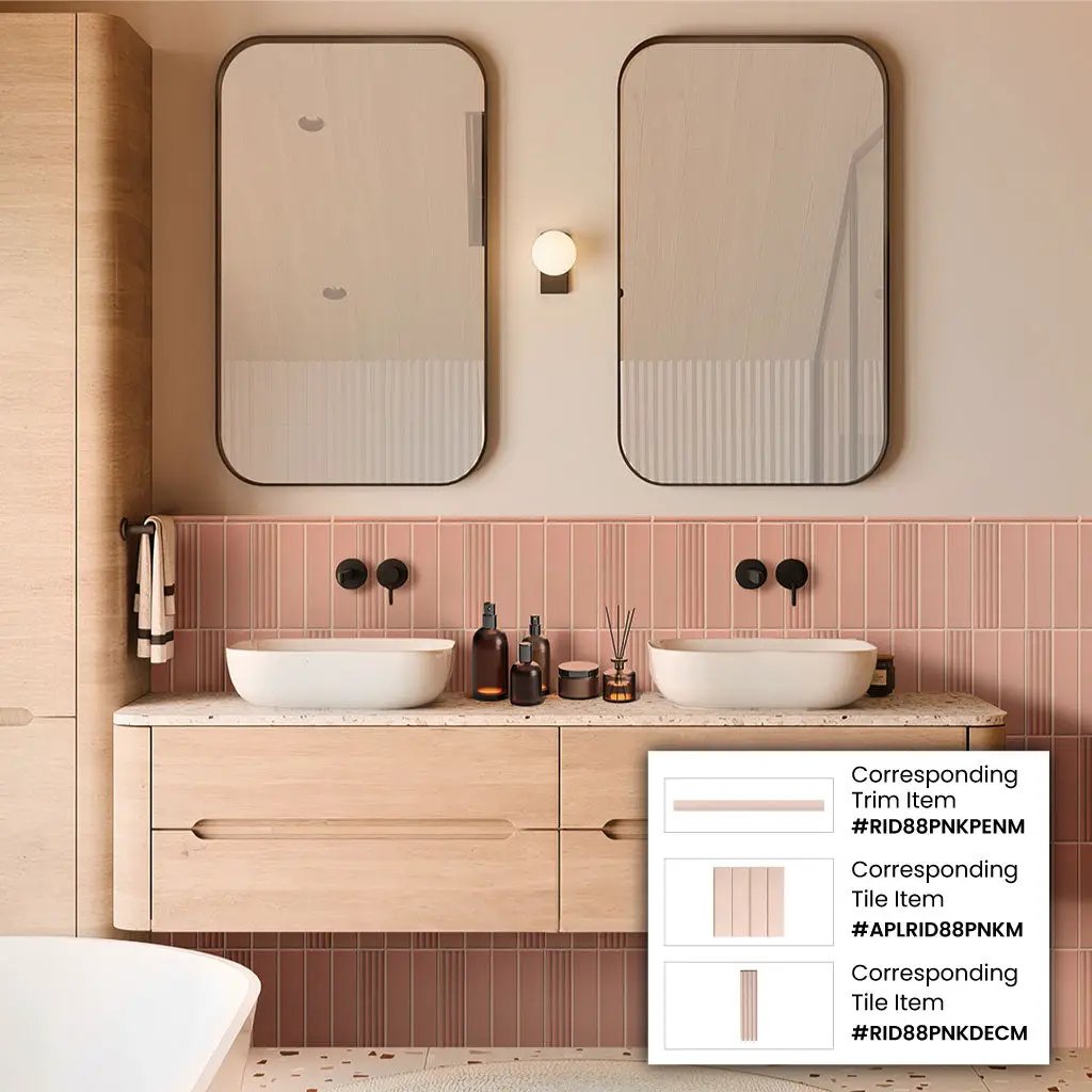Pink 2x8 Matte Ceramic Subway Deco Tile (42 pack, 4.54 sq ft/case) by Apollo Tile