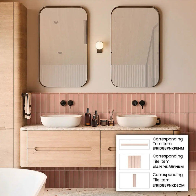 Pink 2x8 Matte Ceramic Subway Deco Tile (42 pack, 4.54 sq ft/case) by Apollo Tile