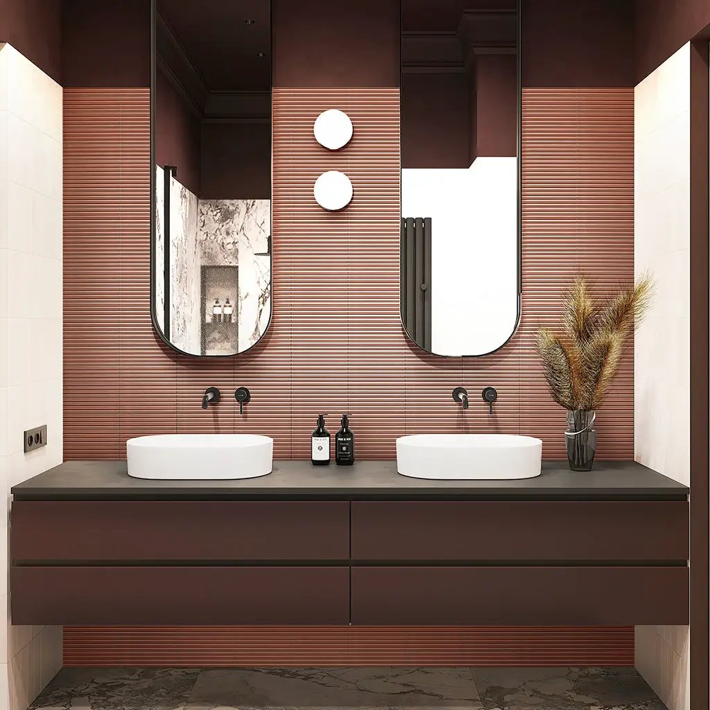 Red 2x8 Glossy Ceramic Subway Deco Tile (38 pack, 4.09 sq ft/case) by Apollo Tile