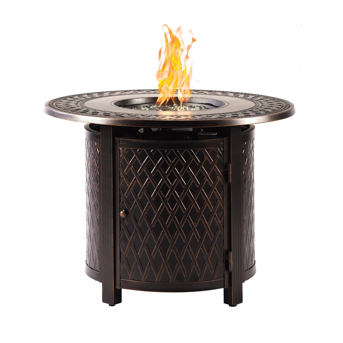 Aluminum 34-in Round Propane Fire Table with Beads, Covers and Lid by Sharicks