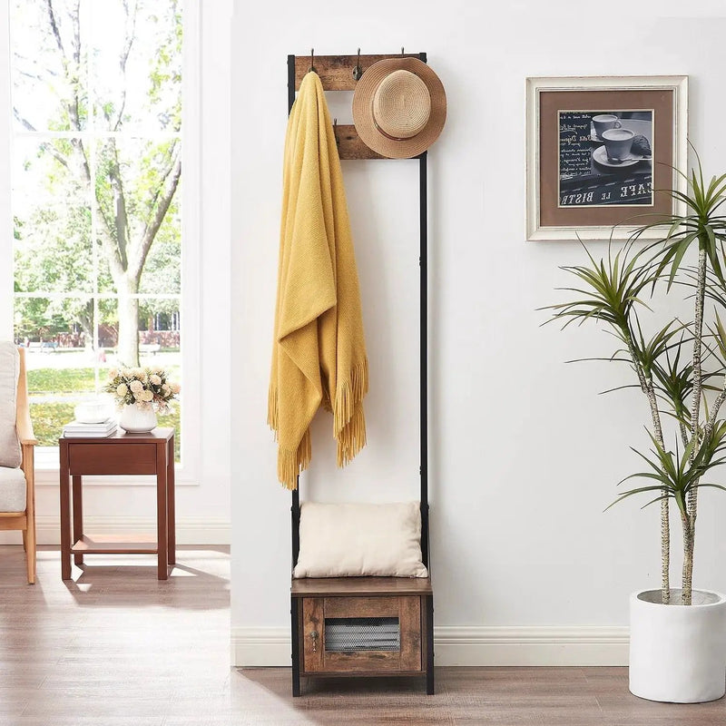 Modern Industrial Metal Wood Entryway Hall Tree Shoe Storage Bench Coat Rack by HomePacific