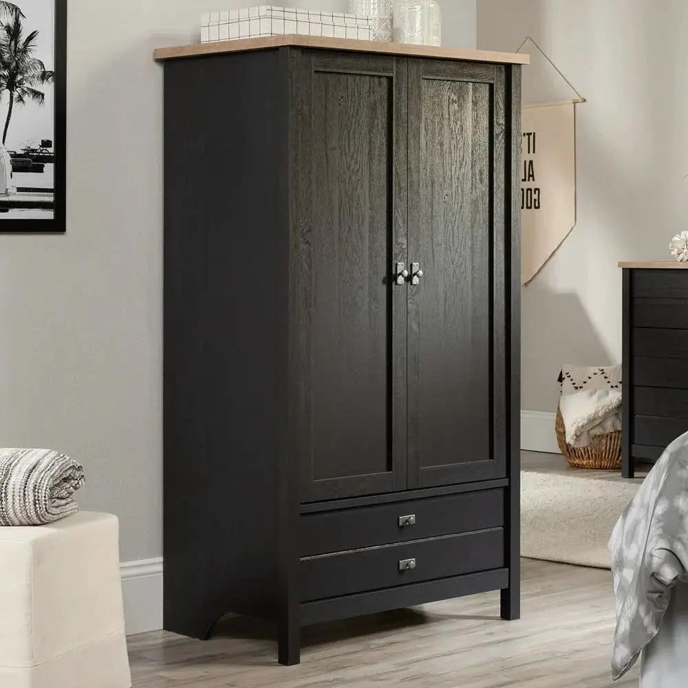 Bedroom Armoire Cabinet with Bottom Storage Drawer in Black Oak Wood Finish by HomePacific