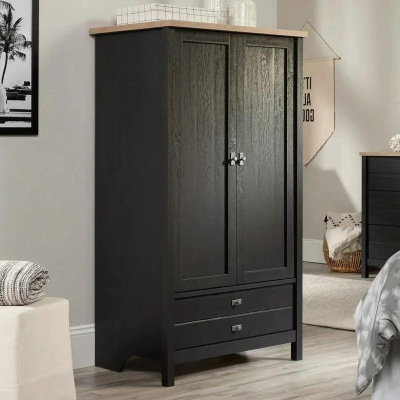 Bedroom Armoire Cabinet with Bottom Storage Drawer in Black Oak Wood Finish by HomePacific