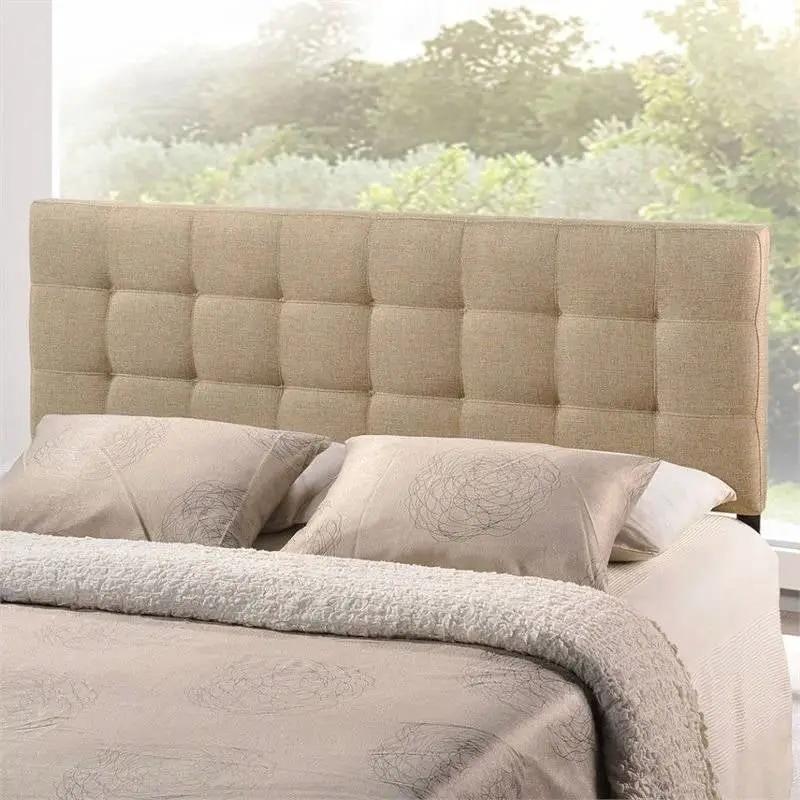 Queen size Modern Beige Tan Taupe Fabric Tufted Upholstered Headboard by HomePacific