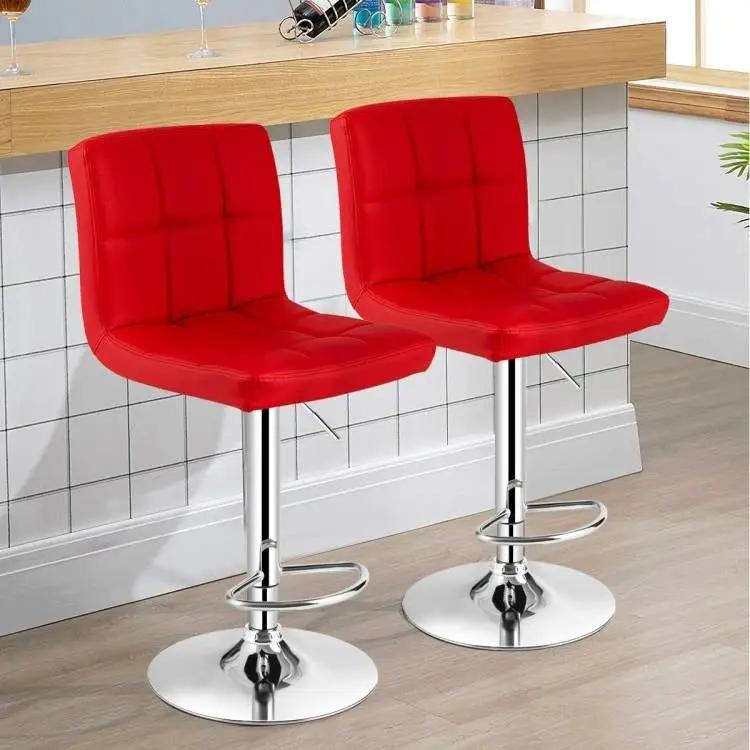 Set of 2 Modern Adjustable Height Barstools w/ Comfortable Red PU Leather Seat by HomePacific