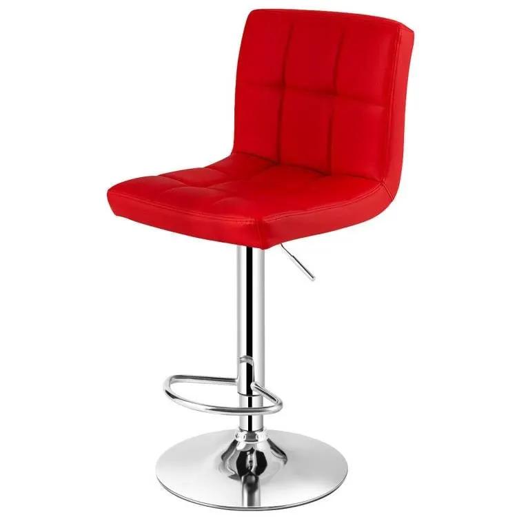 Set of 2 Modern Adjustable Height Barstools w/ Comfortable Red PU Leather Seat by HomePacific