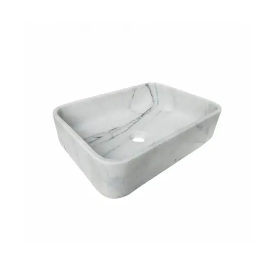 Turkish Handcrafted White Calacatta Marble Rectangular Vessel Sink Polished 12x18x6 by GobekDesign