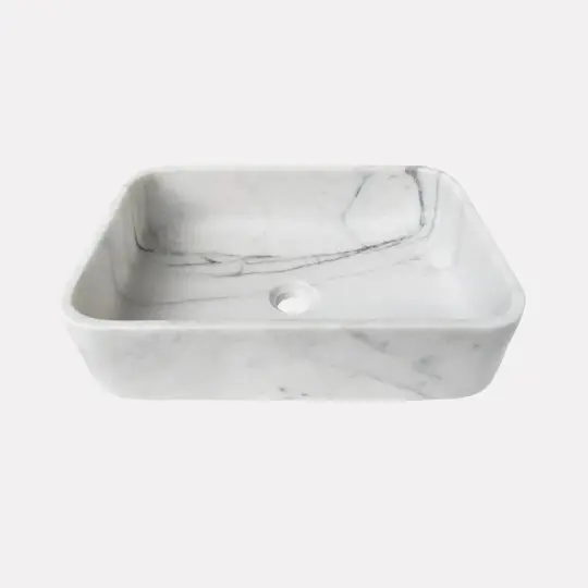 Turkish Handcrafted White Calacatta Marble Rectangular Vessel Sink Polished 12x18x6 by GobekDesign
