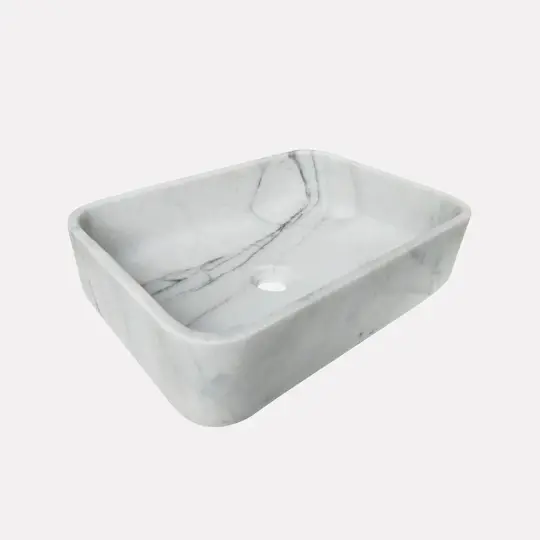 Turkish Handcrafted White Calacatta Marble Rectangular Vessel Sink Polished 12x18x6
