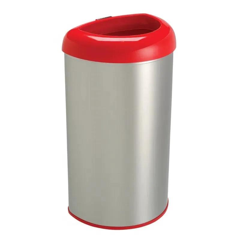 13-Gallon Stainless Steel Trash Can with Red Open Top by HomePacific