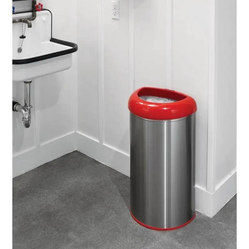 13-Gallon Stainless Steel Trash Can with Red Open Top by HomePacific