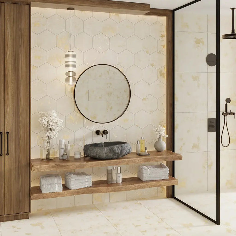 Light Beige 10x11 Natural Hexagon Porcelain Large Format Tile (17 pack, 10.06 sq ft/case) by Apollo Tile