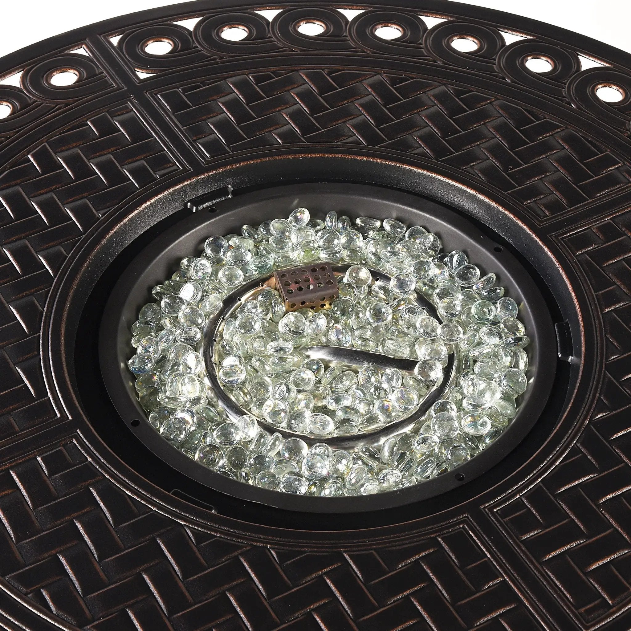 Aluminum 34-in Round Propane Fire Table with Beads, Covers and Lid by Sharicks