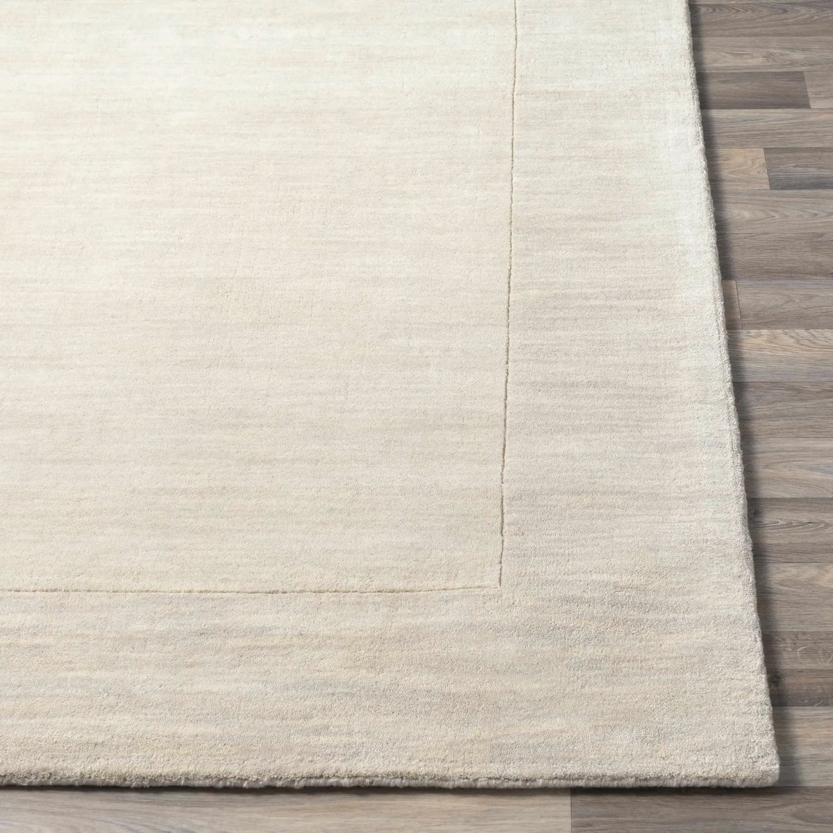 Bordered Solid Beige Cream Wool Rug, photo 11 of 16