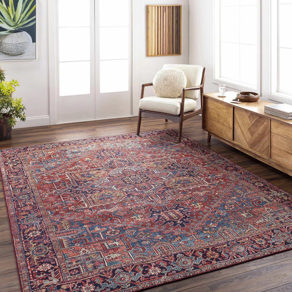 Ronneby Red Traditional Area Rug, installed in a room 4
