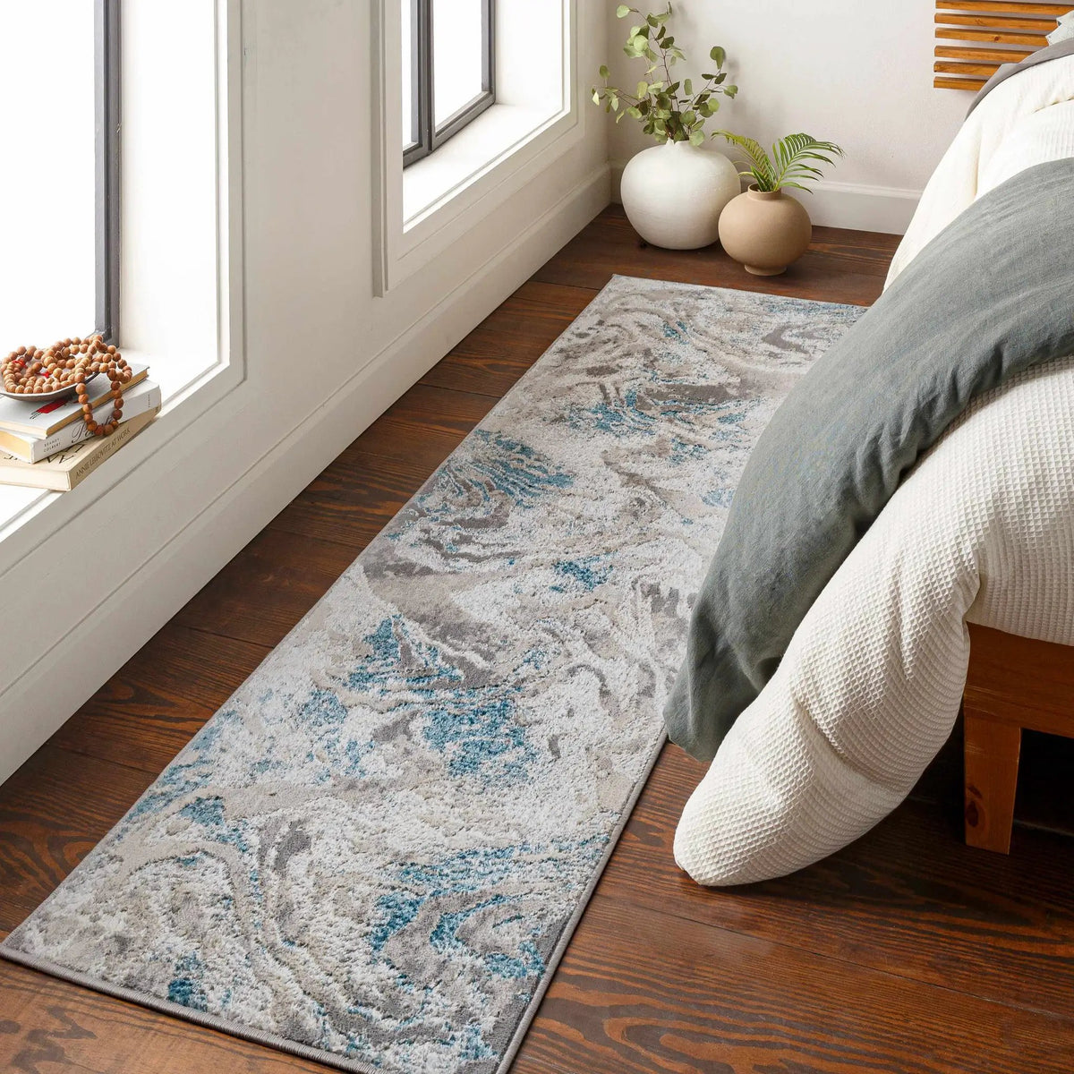 Rosthern Blue Marble Rug - Clearance, installed in a room 2