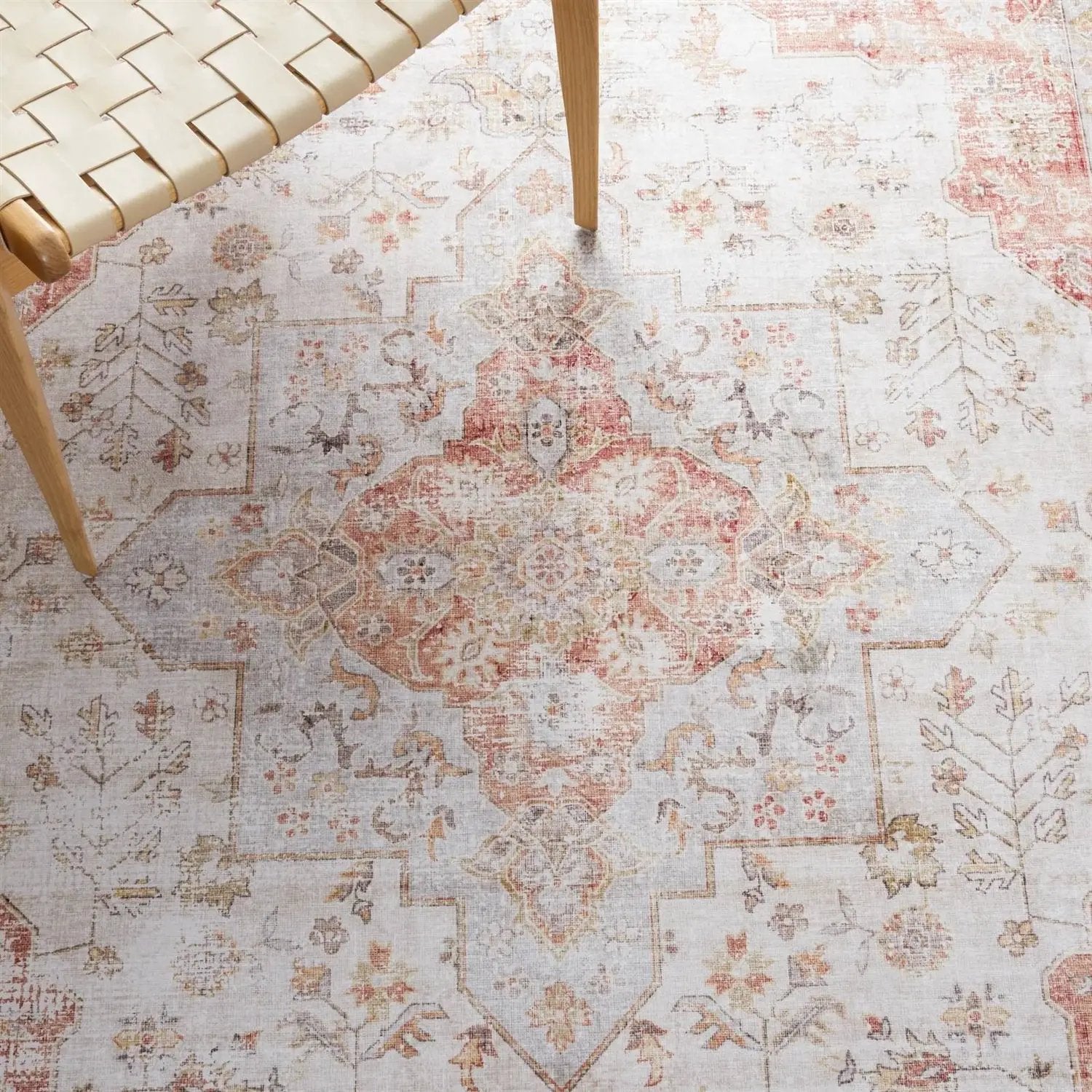 6 ft. x 9 ft. Traditional Persian Style Washable Boho Light Grey Red Area Rug by HomePacific