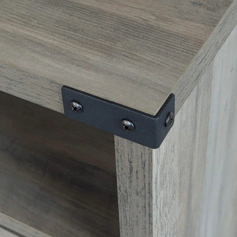 Farmhouse Style End Table Barn Door Nightstand with Open Shelf in Rustic Oak by HomePacific