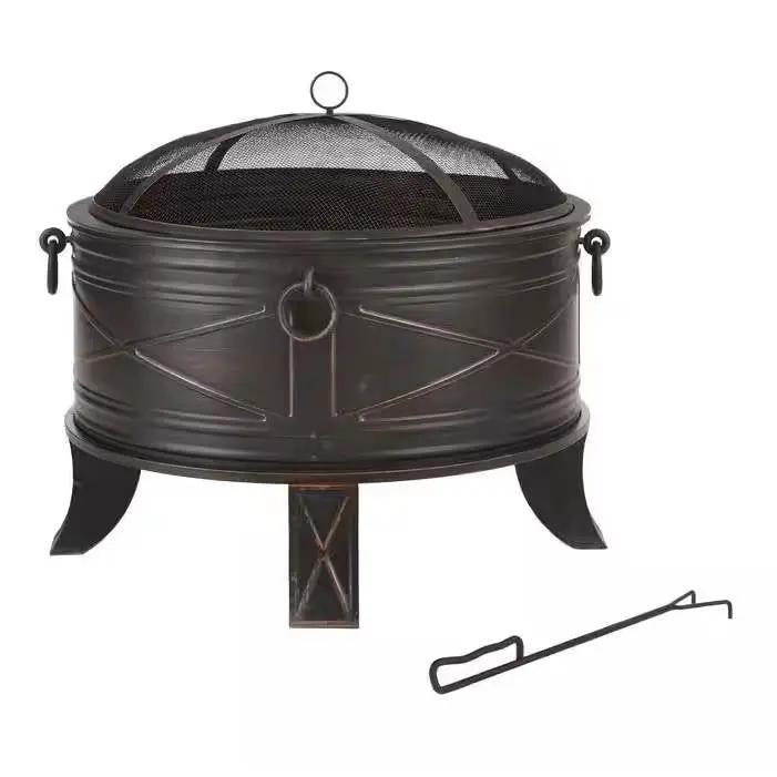 26-inch Round Steel Outdoor Fire Pit with Cover and Poker in Bronze by HomePacific