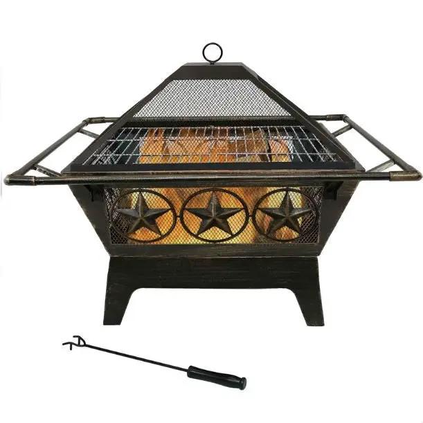 Square Outdoor Steel Wood Burning Fire Pit with Star Design by HomePacific