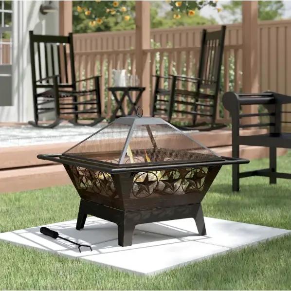 Square Outdoor Steel Wood Burning Fire Pit with Star Design by HomePacific