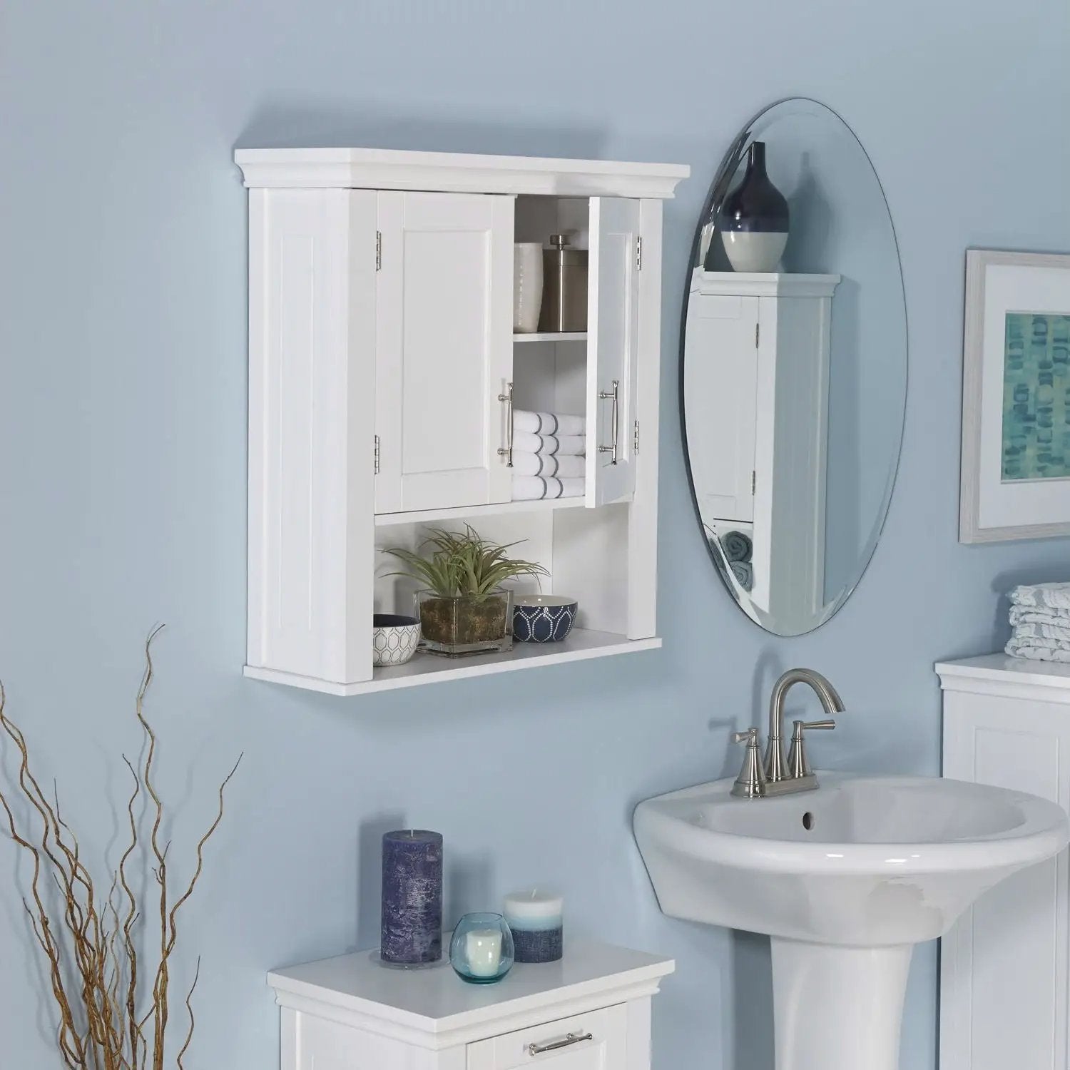 White Bathroom Wall Cabinet Cupboard with Open Shelf by HomePacific