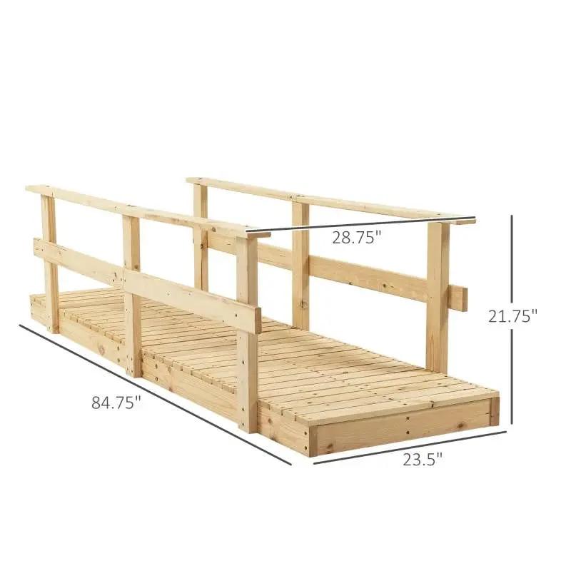 7 ft. Wooden Garden Bridge with Hand Rails in Natural Finish by HomePacific