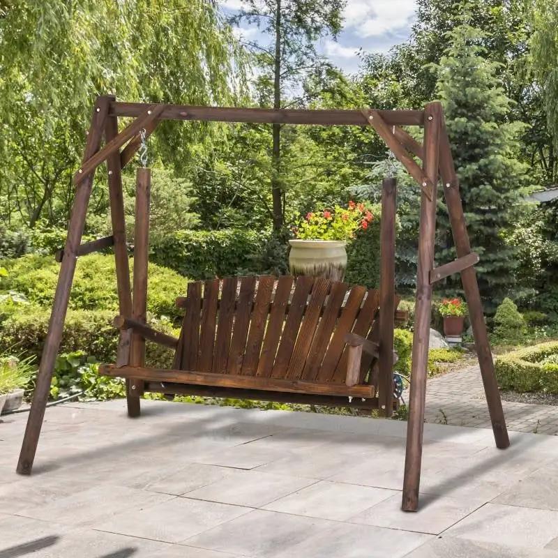 FarmHouse Log A-Frame 2-Seat Wooden Swing Bench by HomePacific