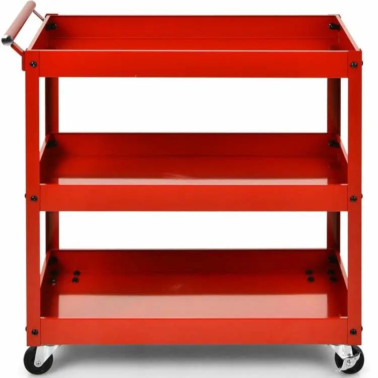 Red Steel Frame Kitchen Serving Utility Cart on Wheels with 2 Bottom Shelves by HomePacific