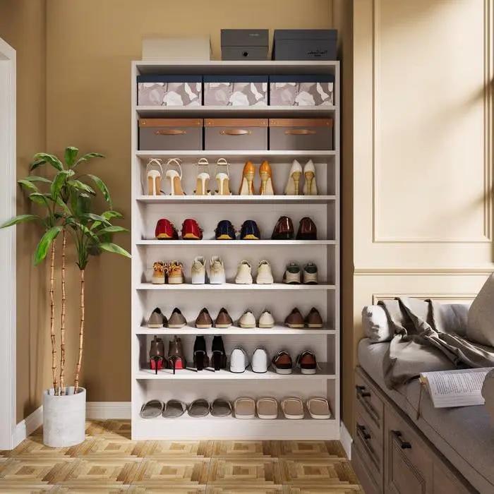 Modern 8-Shelf Shoe Rack Shelving Unit for Closet Storage in White Wood Finish by HomePacific