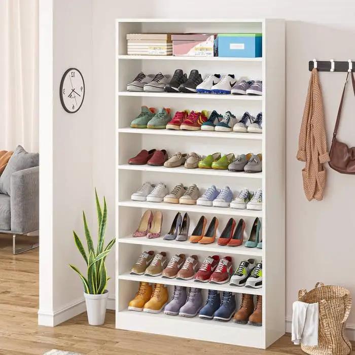 Modern 8-Shelf Shoe Rack Shelving Unit for Closet Storage in White Wood Finish by HomePacific