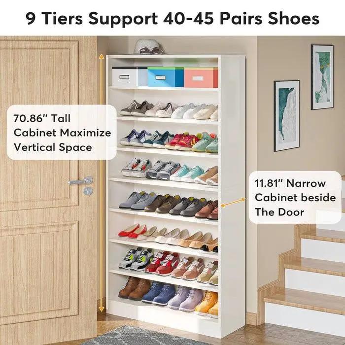 Modern 8-Shelf Shoe Rack Shelving Unit for Closet Storage in White Wood Finish by HomePacific