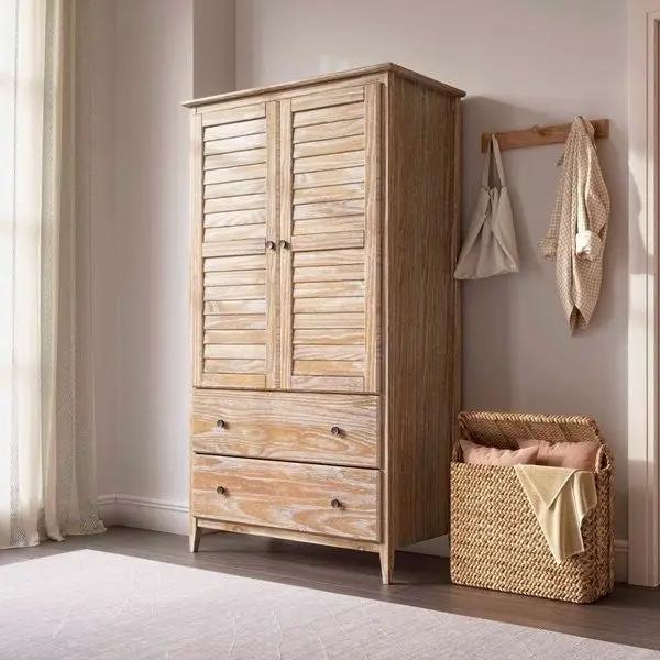 FarmHome Louvered Distressed Driftwood Solid Pine Armoire by HomePacific