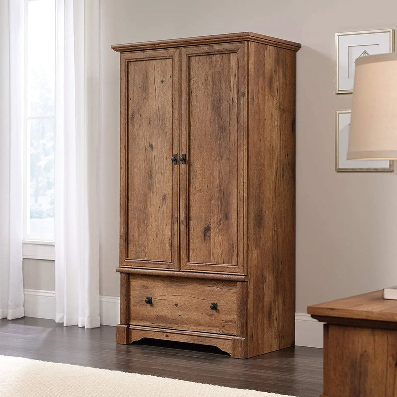Rustic Oak Drawer and Garment Rod Wardrobe Armoire by HomePacific