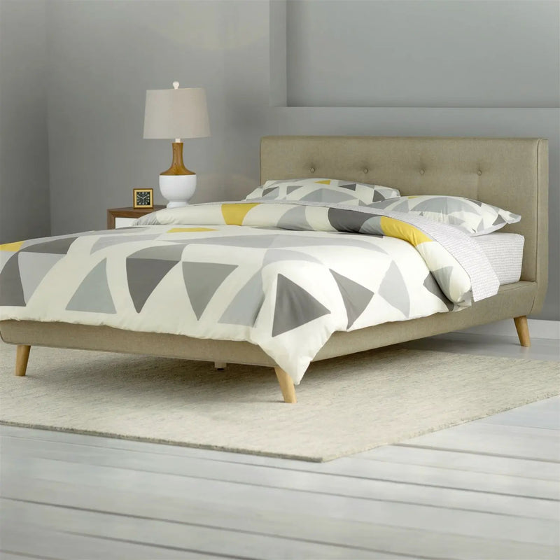 Queen size Mid-Century Style Beige Upholstered Platform Bed by HomePacific