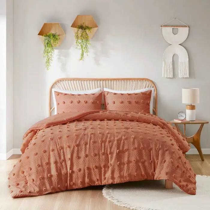 Full/Queen 3-Piece Rust Orange Pompom Microfiber Comforter Set by HomePacific