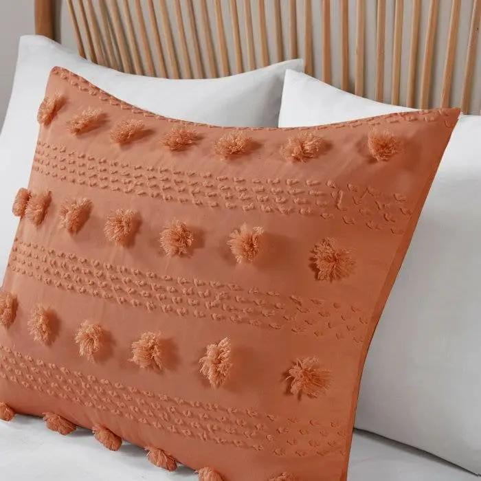 Full/Queen 3-Piece Rust Orange Pompom Microfiber Comforter Set by HomePacific