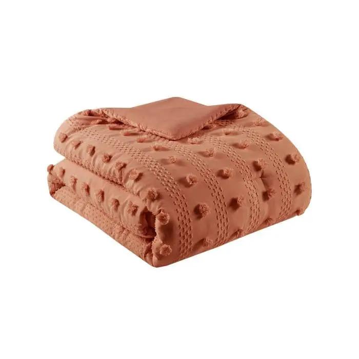 Full/Queen 3-Piece Rust Orange Pompom Microfiber Comforter Set by HomePacific