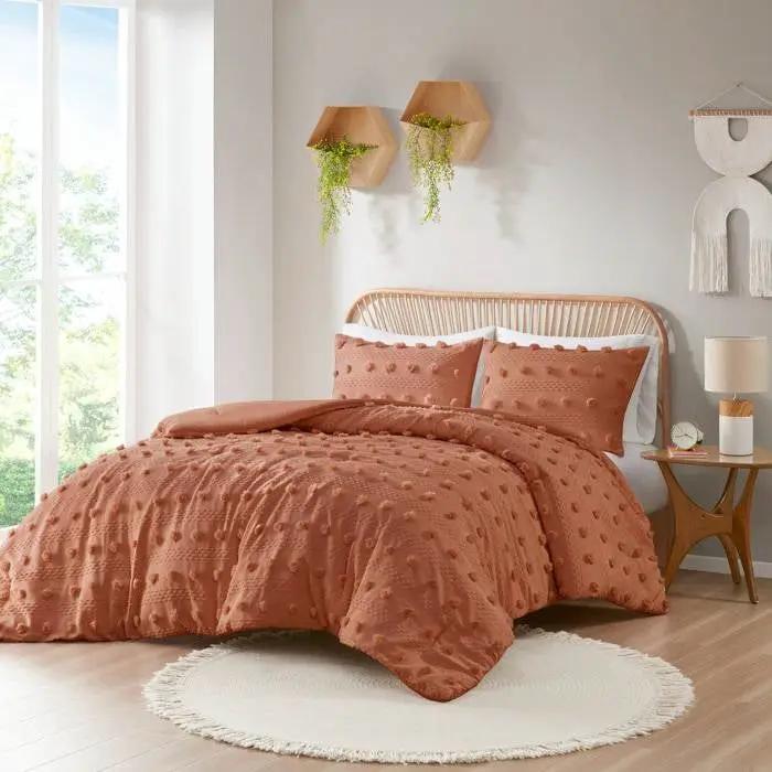 King / California King 3-Piece Rust Orange Pompom Microfiber Comforter Set by HomePacific