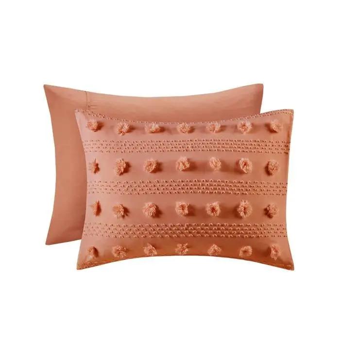 King / California King 3-Piece Rust Orange Pompom Microfiber Comforter Set by HomePacific