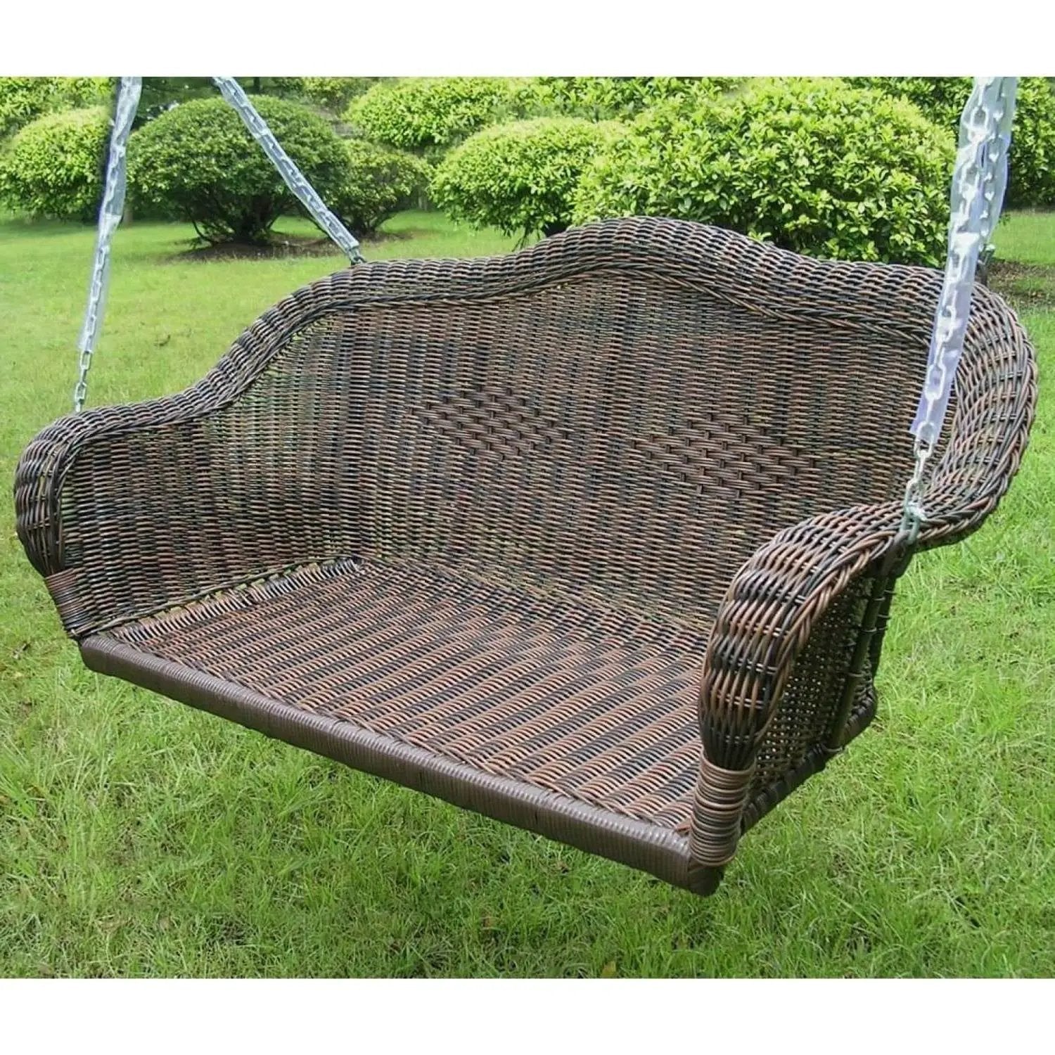 Brown Resin Wicker Porch Swing with 4-ft Hanging Chain by HomePacific