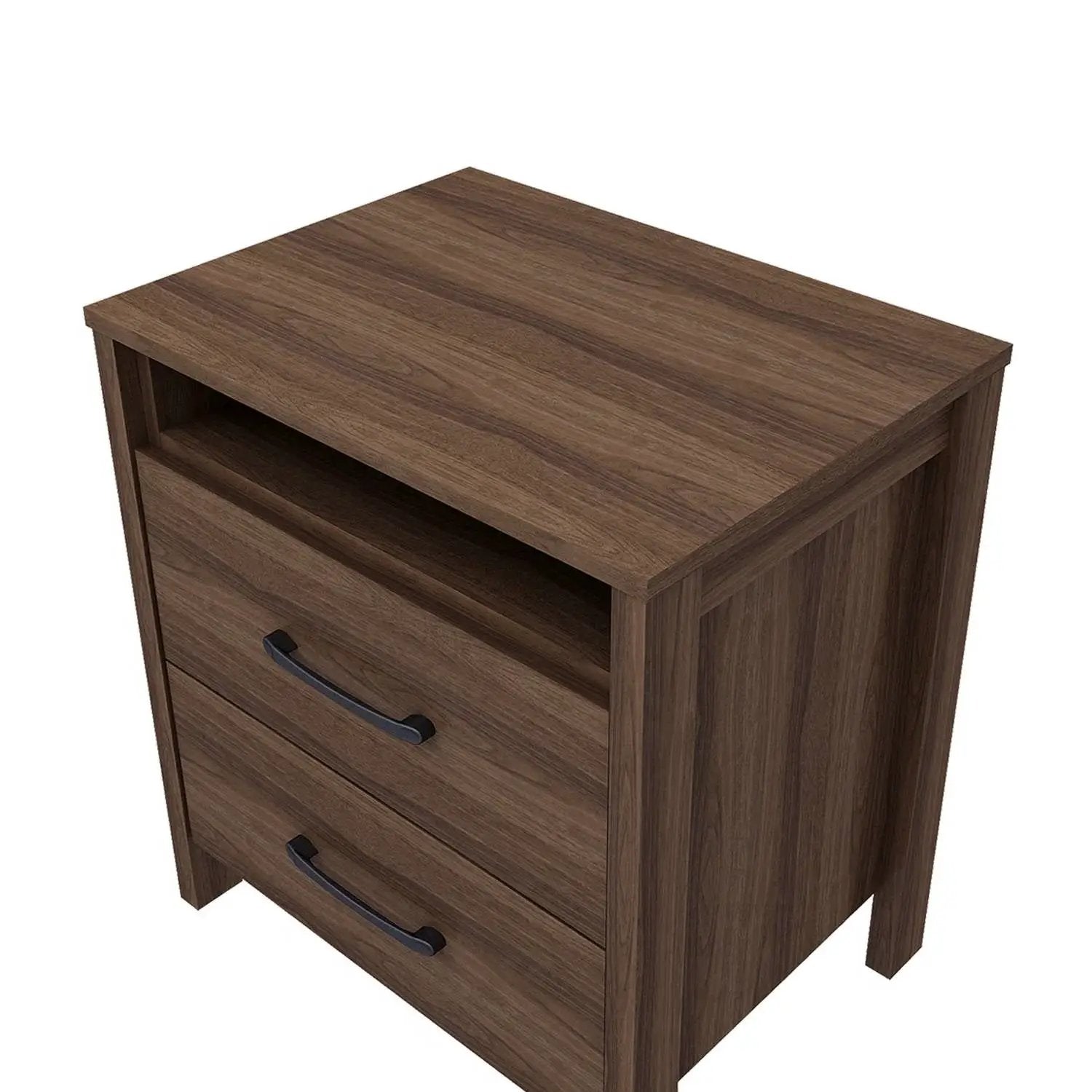 Modern 2-Drawer Nightstand Bedside Table in Brown Walnut Wood Finish by HomePacific